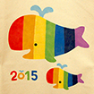 【トートバッグデザイン】「おやこ虹色くじら2015」2015年9月<br>■トートバッグ用に親子で泳ぐ「虹色くじら」を描きました。